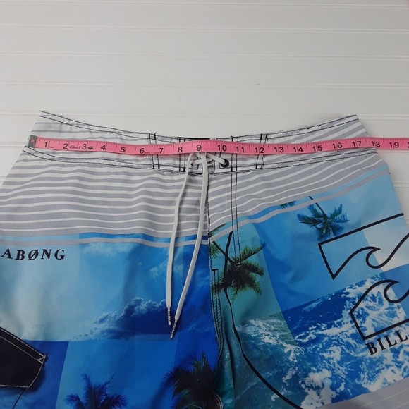 Billabong Shorts Mens 34 Striped Logo Gray Blue White Board Shorts - Picture 10 of 12